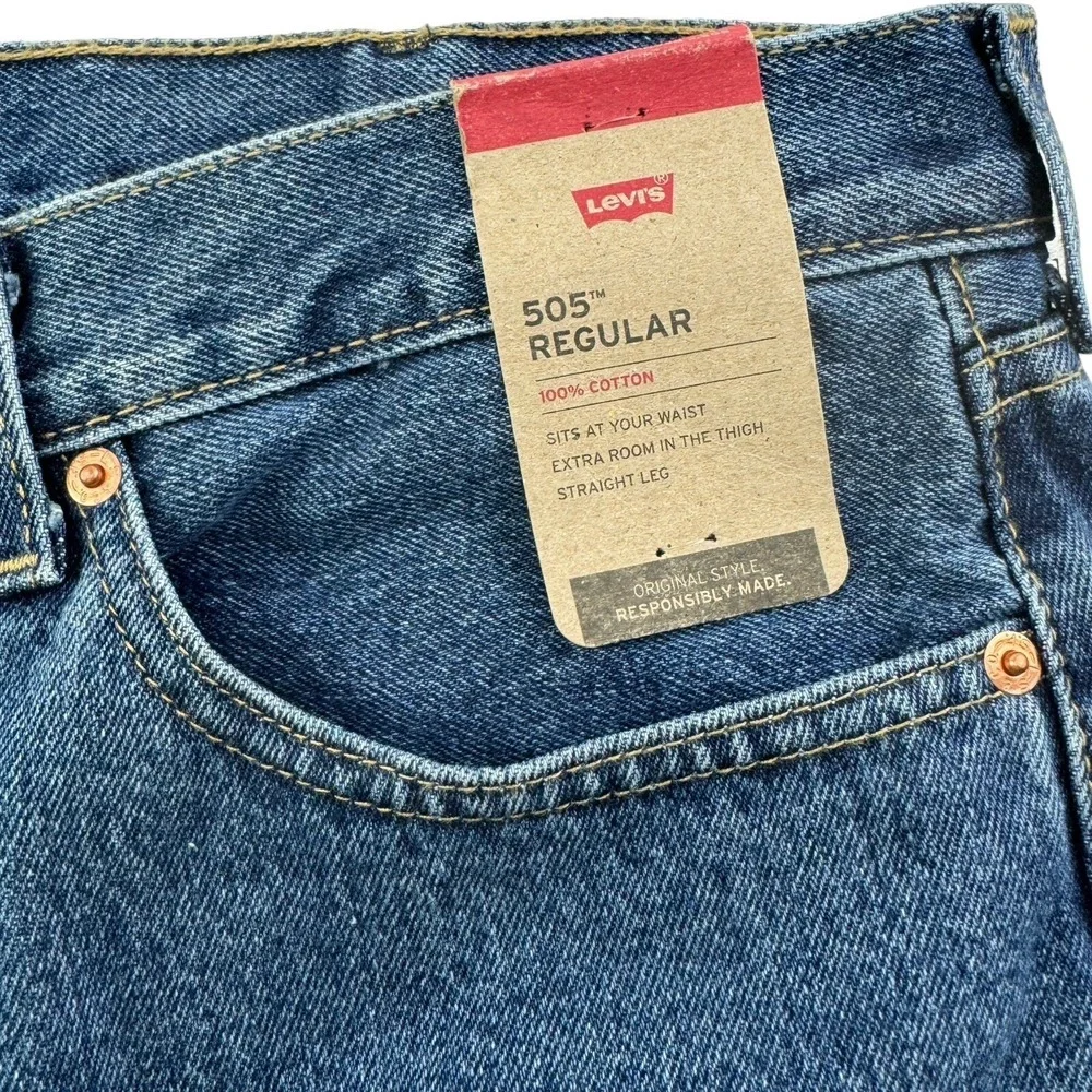 NWT Levi's Blue 505 Regular 5 Pocket Straight Leg Cotton Jeans Mens Size‎ 38X34